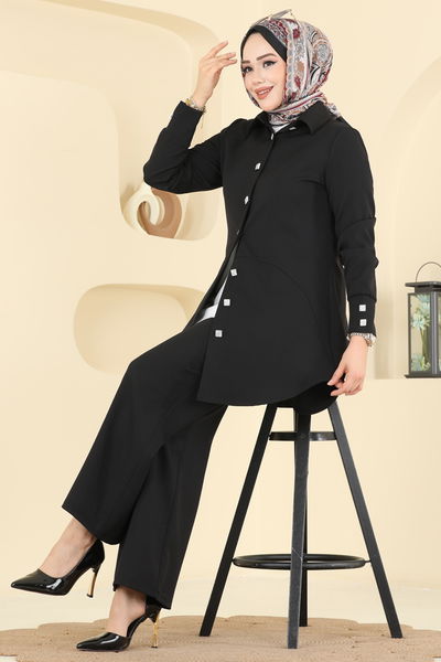 S.L. - Düğme Detaylı Dabıl Takım 2780SL432-MS Siyah - 418035