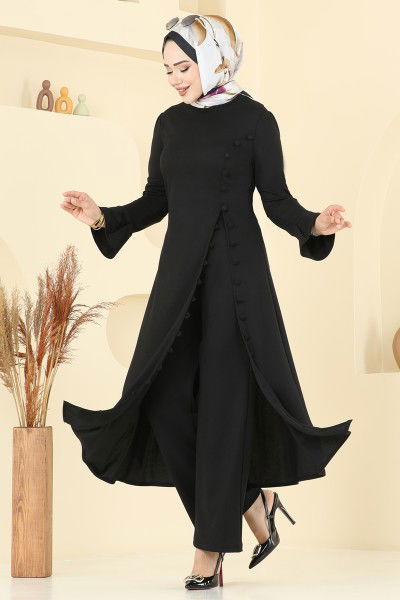 A.S.M. - Düğme Detaylı Dabıl Takım ASM2817-MS Siyah