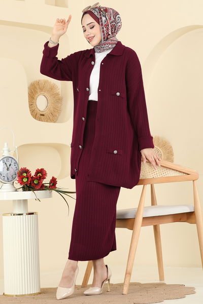 A.Y.D. - Düğme Detaylı Etekli Takım 2756AYD574-MS Bordo - 413126