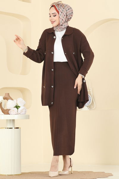 A.Y.D. - Düğme Detaylı Etekli Takım 2756AYD574-MS Kahve - 413134