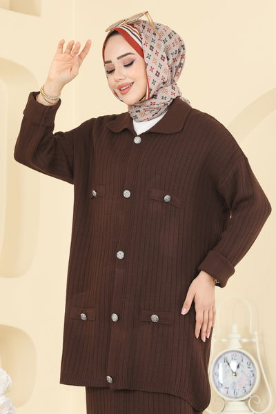 A.Y.D. - Düğme Detaylı Etekli Takım 2756AYD574-MS Kahve - 413135