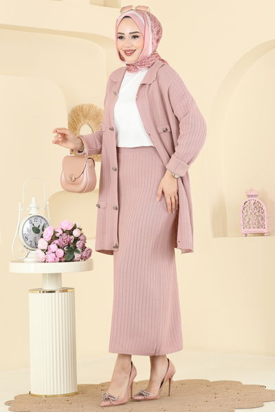 A.Y.D. - Düğme Detaylı Etekli Takım 2756AYD574-MS Pudra - 413166