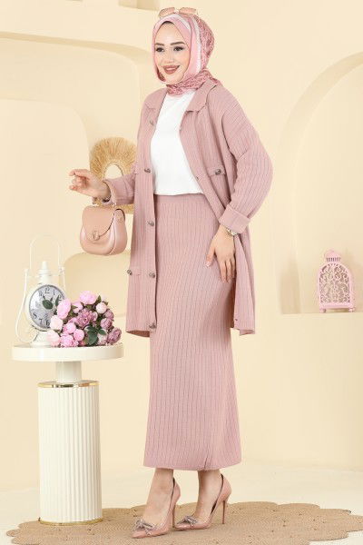 A.Y.D. - Düğme Detaylı Etekli Takım 2756AYD574-MS Pudra