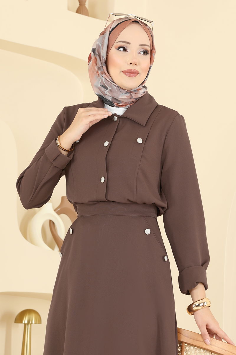Düğme Detaylı Etekli Takım 2776SL432-MS Kahve