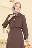 S.L. - Düğme Detaylı Etekli Takım 2776SL432-MS Kahve