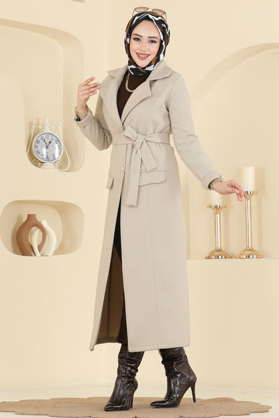 Y.G.S. - Düğme Detaylı Kaşe Kaban 6666YG95-MS Taş - 417808