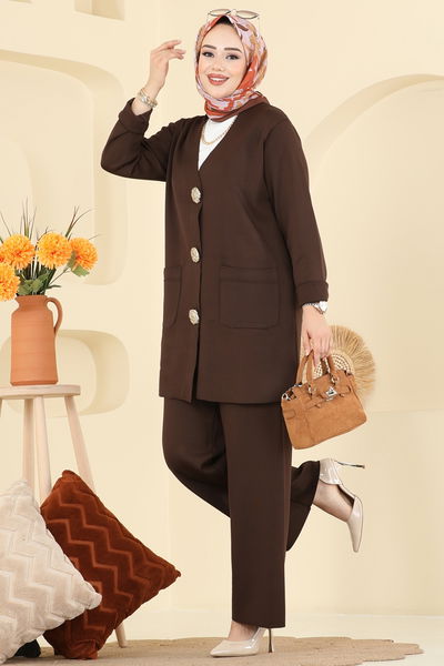 K.L. - Düğme Detaylı Merserize Takım 12611KL398-MS Kahve - 413109