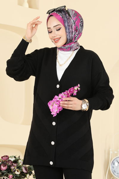 M.T. - Düğme Detaylı Triko Takım 1314MT581-MS Siyah - 410586