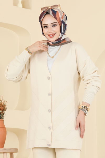 M.T. - Düğme Detaylı Triko Takım 1314MT581-MS Taş - 410609