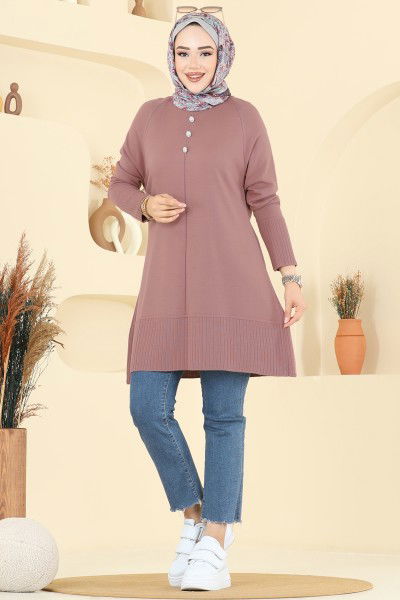 A.Y.D. - Düğme Detaylı Triko Tunik 2715AYD574-MS Gül Kurusu