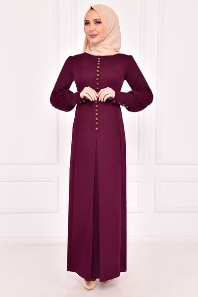 ASM - Düğmeli Elbise Bordo ASM21510 - 243005