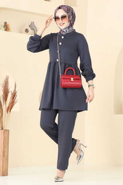 Z.N.K. - Düğmesi Taşlı Modal Takım 5702ZNK1009-MS Antrasit - 389371