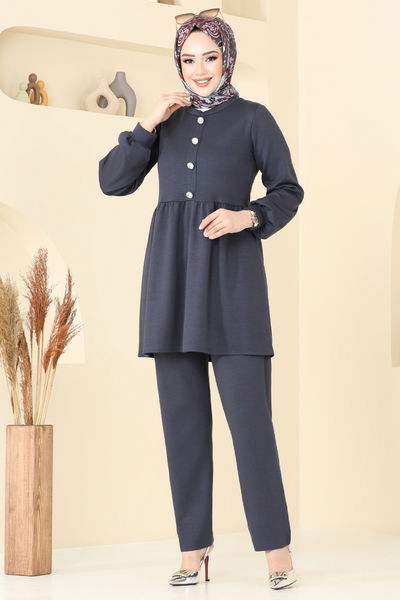 Z.N.K. - Düğmesi Taşlı Modal Takım 5702ZNK1009-MS Antrasit - 389372