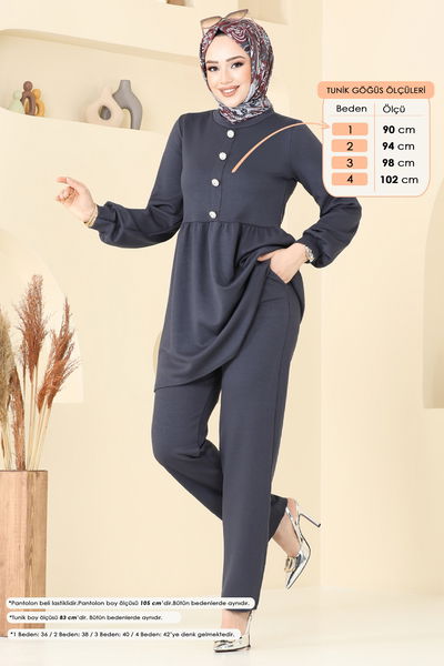 Z.N.K. - Düğmesi Taşlı Modal Takım 5702ZNK1009-MS Antrasit - 389374