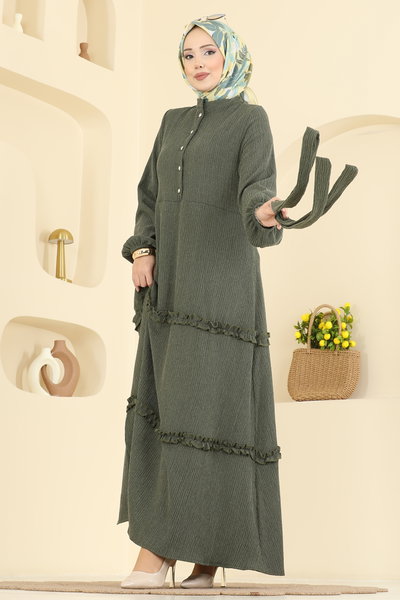 B.L.U. - Eteği Fırfır Detaylı Elbise 3322BLU797-MS Haki - 422033