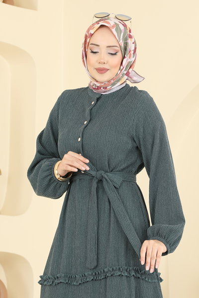 B.L.U. - Eteği Fırfır Detaylı Elbise 3322BLU797-MS Petrol - 422092