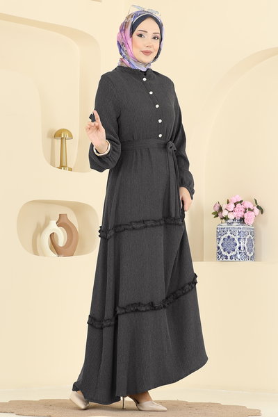 B.L.U. - Eteği Fırfır Detaylı Elbise 3322BLU797-MS Siyah - 422112