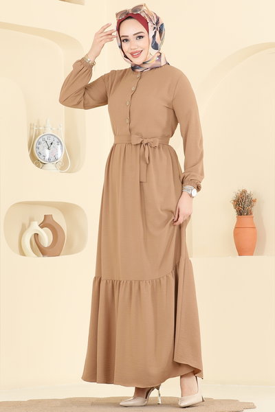 B.M.R. - Eteği Katlı Aerobin Elbise 5005BM387-MS Latte - 427633