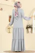 Eteği Katlı Bürümcük Elbise 3300BLU797-MS Gri - Thumbnail