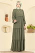 Eteği Katlı Bürümcük Elbise 3300BLU797-MS Haki - Thumbnail