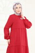 Eteği Katlı Elbise 343DVL817-MS Kırmızı - Thumbnail
