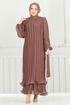 Eteği Katlı Janjan Abiye 5689EDF311-MS Bakır - Thumbnail