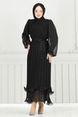E.D.F. - Eteği Katlı Janjan Abiye 5689EDF311-MS Siyah