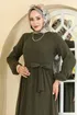 Eteği Katlı Kuşaklı Elbise 4120PM271-MS Haki - Thumbnail