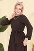 Eteği Katlı Kuşaklı Elbise 4120PM271-MS Kahve - Thumbnail