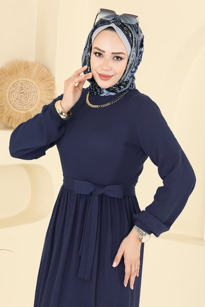 P.R.M. - Eteği Katlı Kuşaklı Elbise 4120PM271-MS Laci - 429097