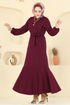 Eteği Katlı Mira Elbise 8133AB368-MS Bordo - Thumbnail
