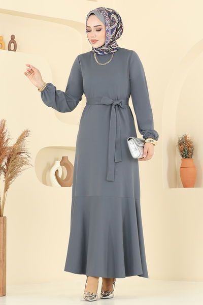 A.B. - Eteği Katlı Mira Elbise 8133AB368-MS Gri - 394265