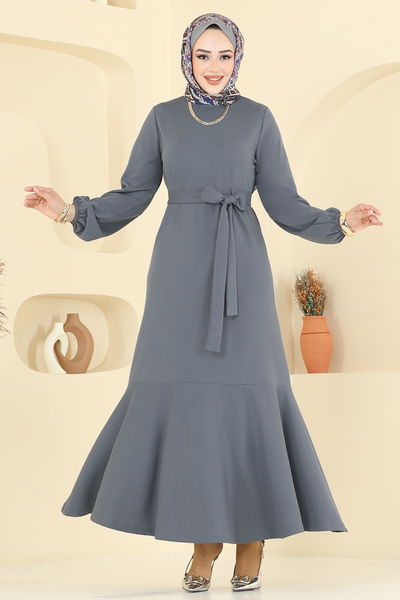 A.B. - Eteği Katlı Mira Elbise 8133AB368-MS Gri - 394267