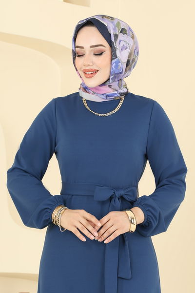 A.B. - Eteği Katlı Mira Elbise 8133AB368-MS İndigo - 394272