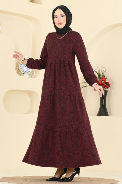 K.T.R. - Eteği Katlı Örme Elbise 3071KTR750-MS Bordo - 418558