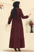 Eteği Katlı Örme Elbise 3071KTR750-MS Bordo - Thumbnail