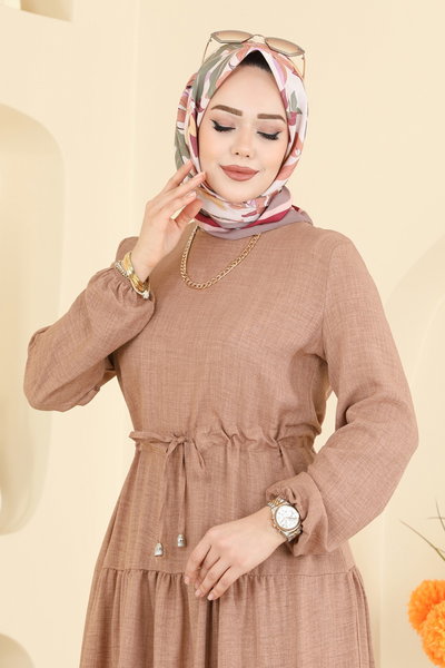 H.B.S. - Eteği Katlı Sofia Elbise 3261HBS856-MS Bisküvi - 424015