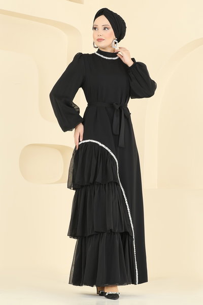 E.D.F. - Eteği Katlı Taşlı Abiye 5735EDF311-MS Siyah - 424129