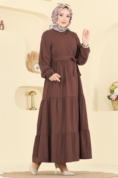 K.T.R. - Eteği Katlı Terikoton Elbise 3075KTR750-MS Kahve - 423990