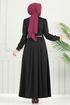 Eteği Pileli Dabıl Elbise 431DVL817-MS Siyah - Thumbnail