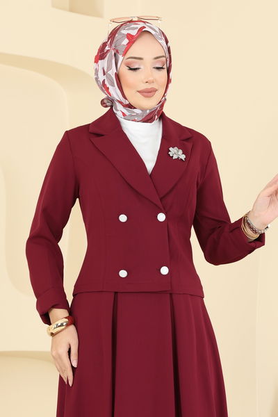 S.L. - Eteği Piliseli Ceketli Takım 2775SL432-MS Bordo - 415763