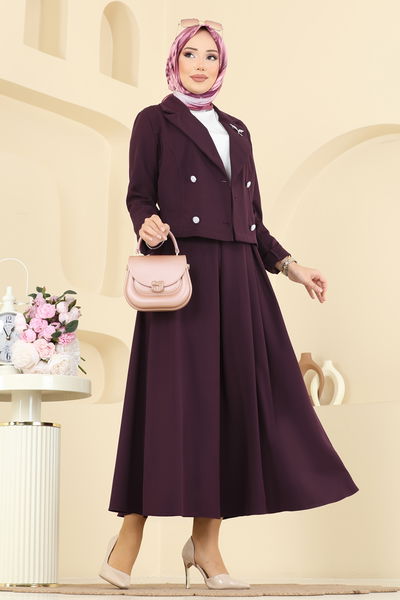 S.L. - Eteği Piliseli Ceketli Takım 2775SL432-MS Koyu Mürdüm - 415770