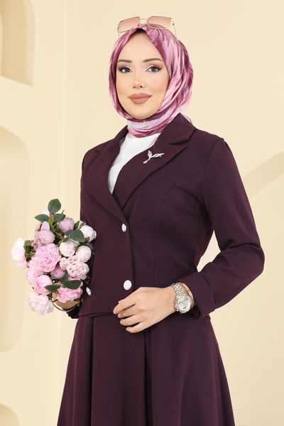 S.L. - Eteği Piliseli Ceketli Takım 2775SL432-MS Koyu Mürdüm - 415772