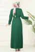 Eteği Piliseli Kemerli Elbise 5730EDF311-MS Zümrüt - Thumbnail