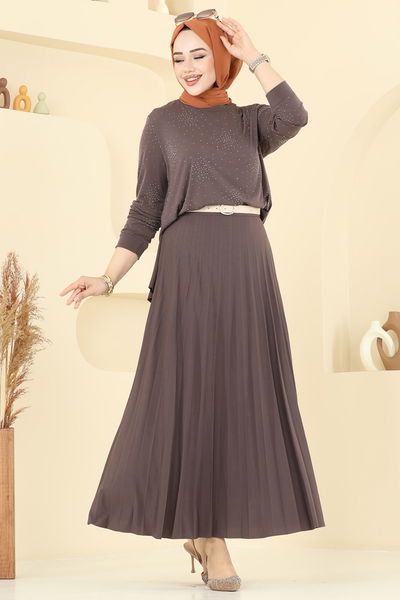 U.Z. - Eteği Piliseli Taşlı Takım 6027UZ662-MS Kahve - 385637