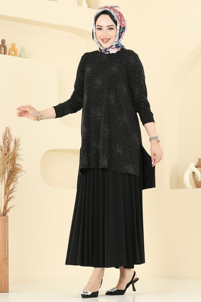 U.Z. - Eteği Piliseli Taşlı Takım 6027UZ662-MS Siyah - 385642