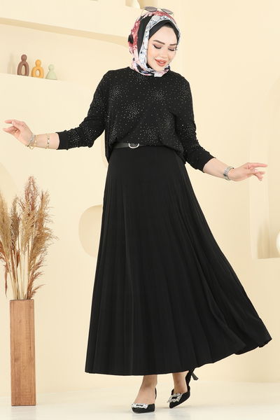 U.Z. - Eteği Piliseli Taşlı Takım 6027UZ662-MS Siyah - 385645