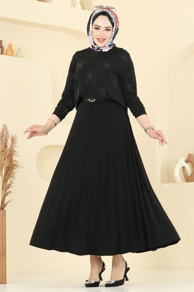 U.Z. - Eteği Piliseli Taşlı Takım 6027UZ662-MS Siyah - 385646