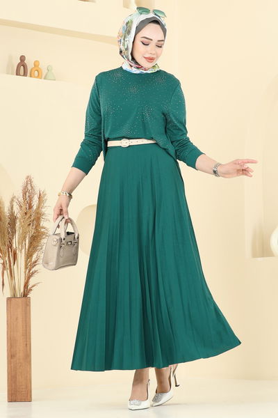 U.Z. - Eteği Piliseli Taşlı Takım 6027UZ662-MS Zümrüt - 385627