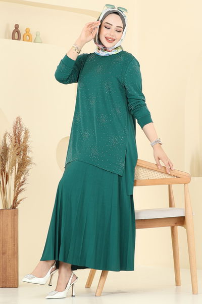 U.Z. - Eteği Piliseli Taşlı Takım 6027UZ662-MS Zümrüt - 385628